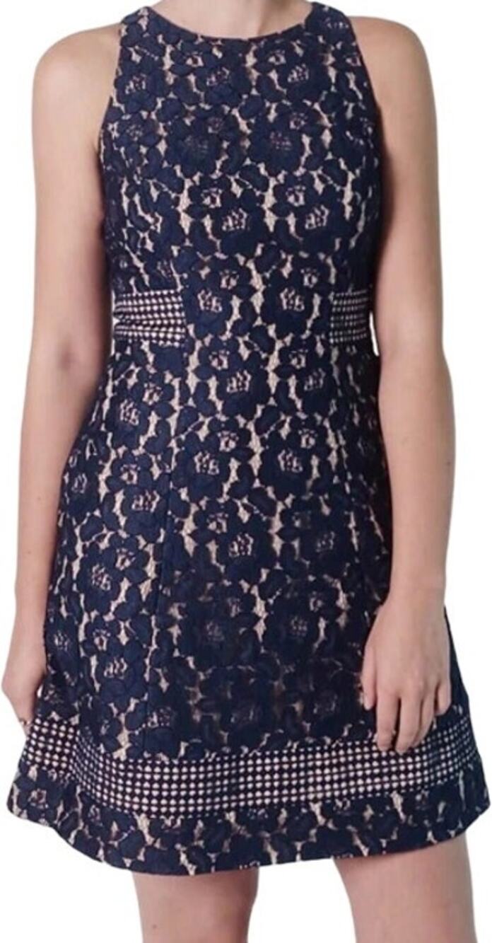 Aidan Mattox Dress Halter Floral Lace Pockets Cocktail Racerback Mini Blue 6
